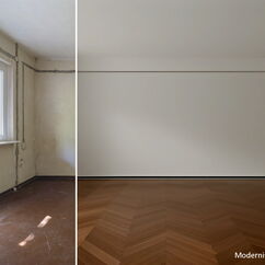 Virtual Home Staging: Wohnzimmer mit Modernisierungsvorschlag - 2-Zimmer-Wohnung Berlin Schöneberg