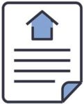 Grafische Darstellung eines Blatt Papieres mit einem blauen Haus darauf