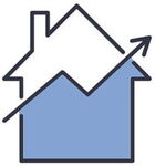 Grafische Darstellung eines Hauses mit Aufwärtstrend-Pfeil