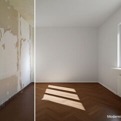 Virtual Home Staging: Schlafzimmer mit Modernisierungsvorschlag - 2-Zimmer-Wohnung Berlin Schöneberg