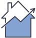 Grafische Darstellung eines Hauses mit Aufwärtstrend-Pfeil