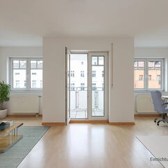 Virtual Home Staging: Einrichtungsvorschlag 1-Zmmer-Apartment mit Balkon (Eigentumswohnung) in Berlin Friedrichshain