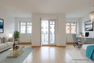 Virtual Home Staging: Einrichtungsvorschlag 1-Zmmer-Apartment mit Balkon (Eigentumswohnung) in Berlin Friedrichshain
