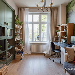 Virtual Staging: Einrichtungsvorschlag für das Arbeitszimmer - Eigentumswohnung in Berlin - Friedenau