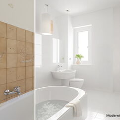 Virtual Home Staging: Badezimmer mit Modernisierungsvorschlag - 2-Zimmer-Wohnung Berlin Schöneberg