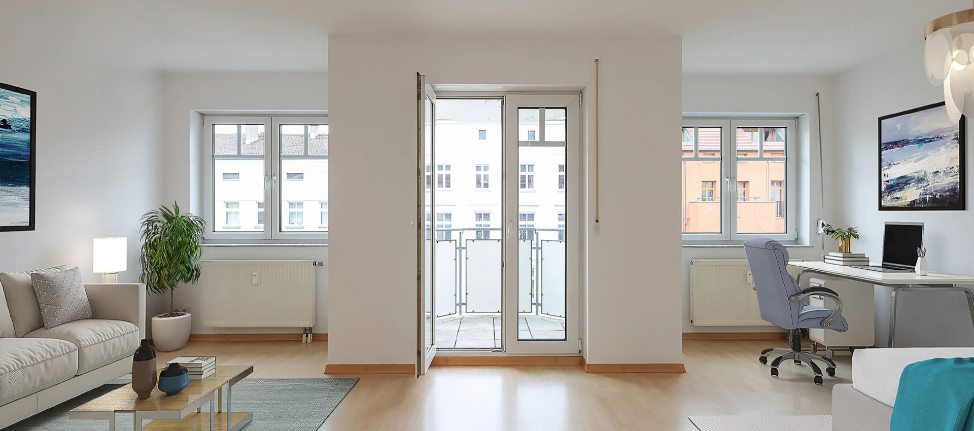 Virtual Home Staging: Einrichtungsvorschlag 1-Zmmer-Apartment mit Balkon (Eigentumswohnung) in Berlin Friedrichshain