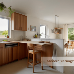 Virtual Home Staging: Modernisierungsvorschlag: Küche und Essbereich Einfamilienhaus Pankow
