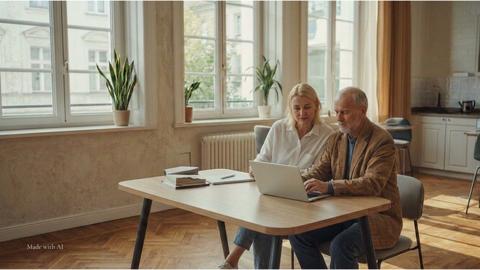 Eine Frau und ein Mann recherchieren im Internet und versuchen den passenden Immobilienpreis für ihre Wohnung zu finden